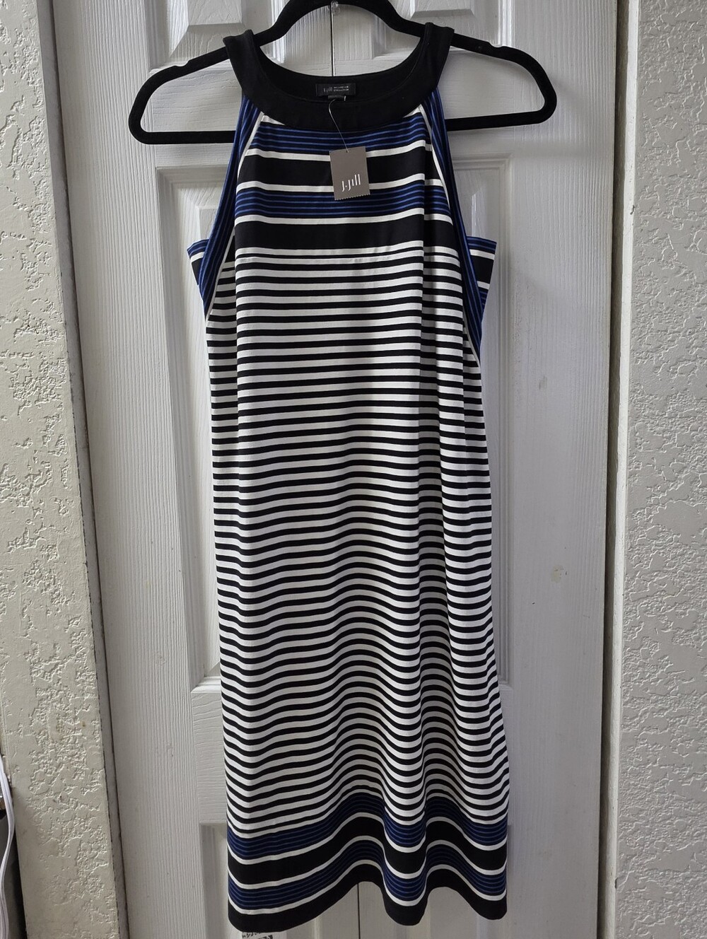 J. Jill Black, White & Blue Striped Midi Skirt New With Tag S